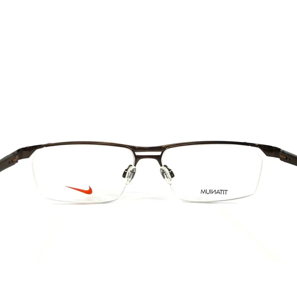 Nike Eyeglasses Frames 6044/1 205 Dark Cinder Brown Half Rim Titanium 55-15-140